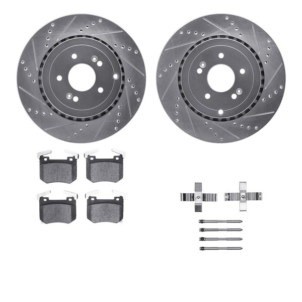 Dynamic Friction Co 7512-21048, Rotors-Drilled and Slotted-Silver w/ 5000 Advanced Brake Pads incl. Hardware, Zinc Coat 7512-21048